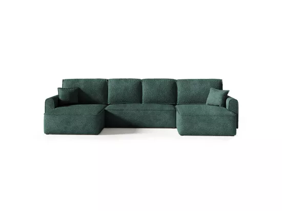 Canapé U 5 places convertible coffre Valentin bouclé Vert Sapin