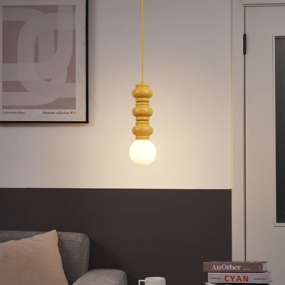 Retro hanglamp okergeel met mat glas - Fedde