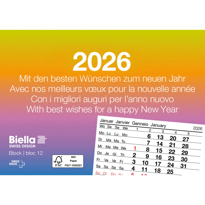 Biella Abreisskalender 2026, Nr. 12, 1 Monat / Seite