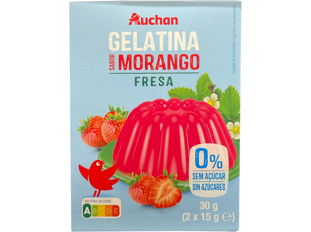 GELATINA AUCHAN SEM AÇÚCAR MORANGO 2 X15G