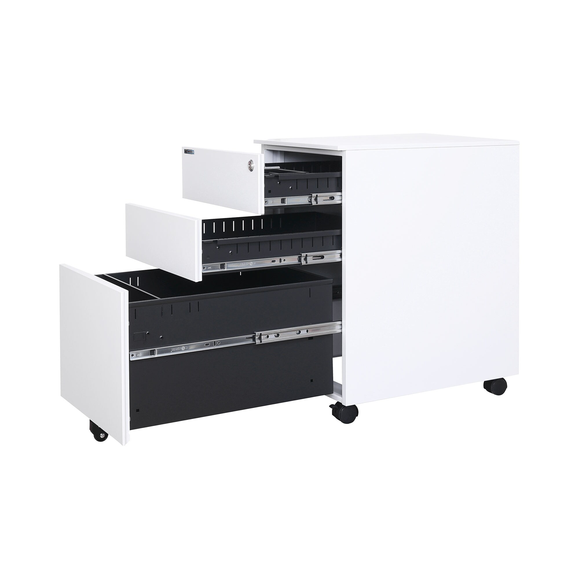 Makika Rollcontainer abschließbar mit Schubladen und Rollen 39x50x60cm in Weiß