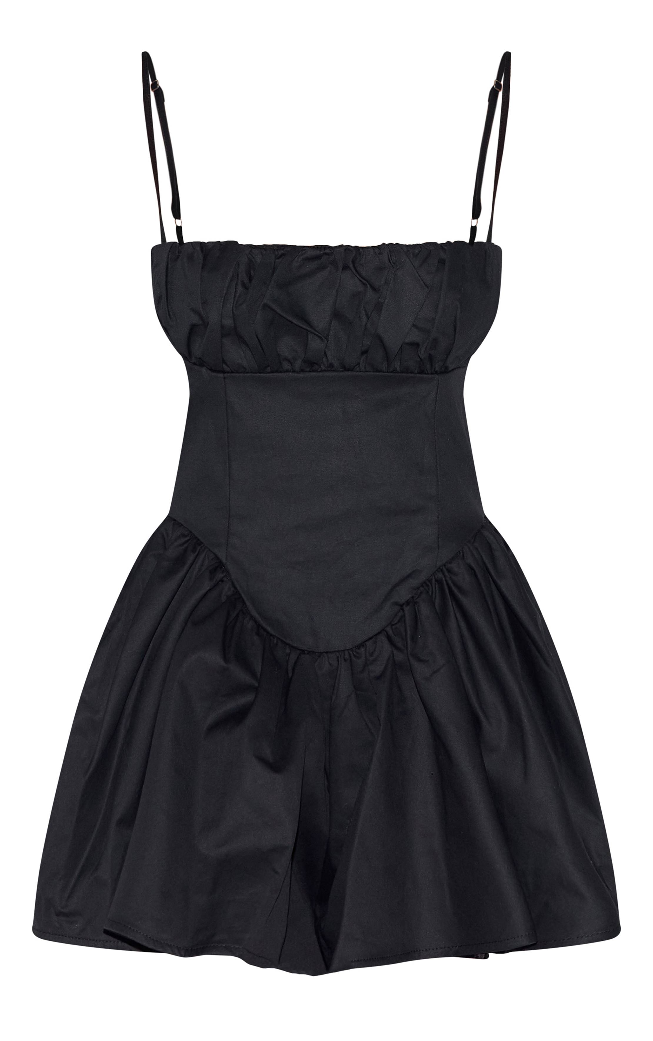 Noir Combi-short Tissé À Bretelles Avec Taille Échancrée