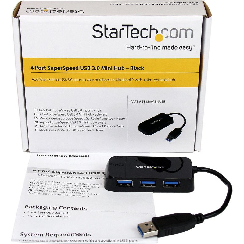 StarTech.com Hub USB 3.0 (5Gbps) à 4 ports avec câble intégré - Noir