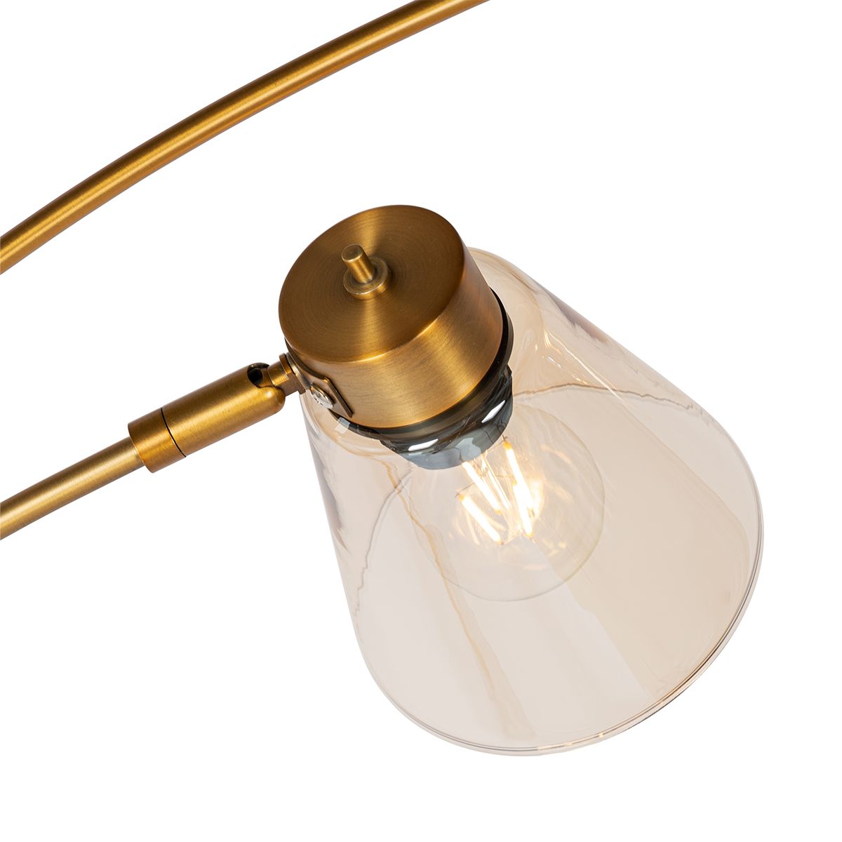Booglamp brons met marmer en amber glas 3-lichts - Nina