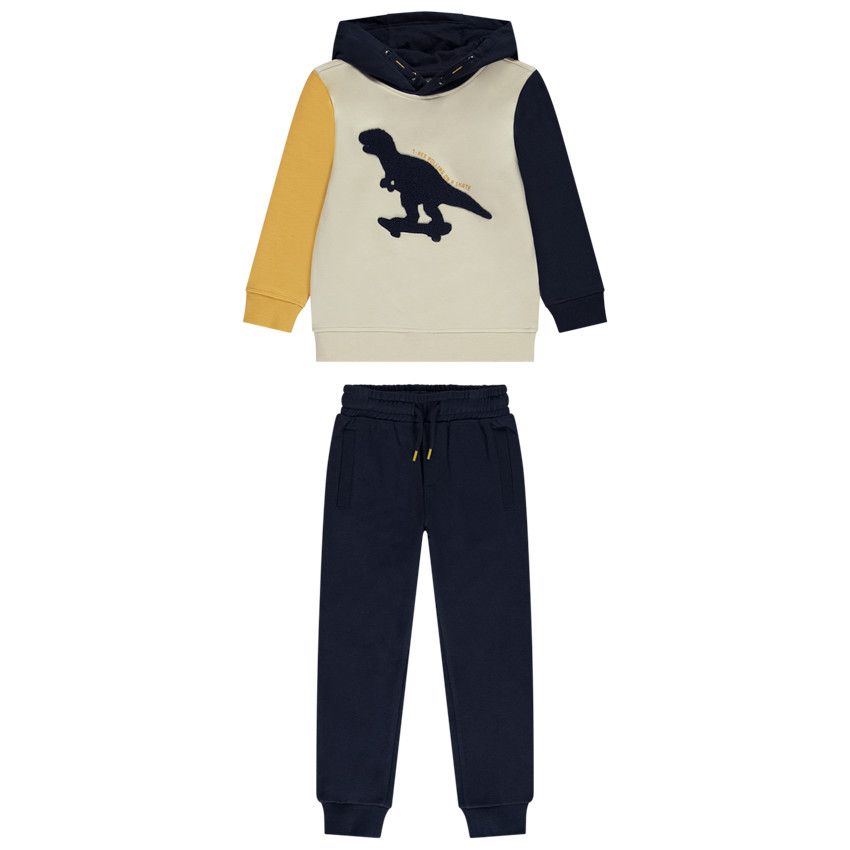 Ensemble jogging effet color block Dino pour garçon - Ecru