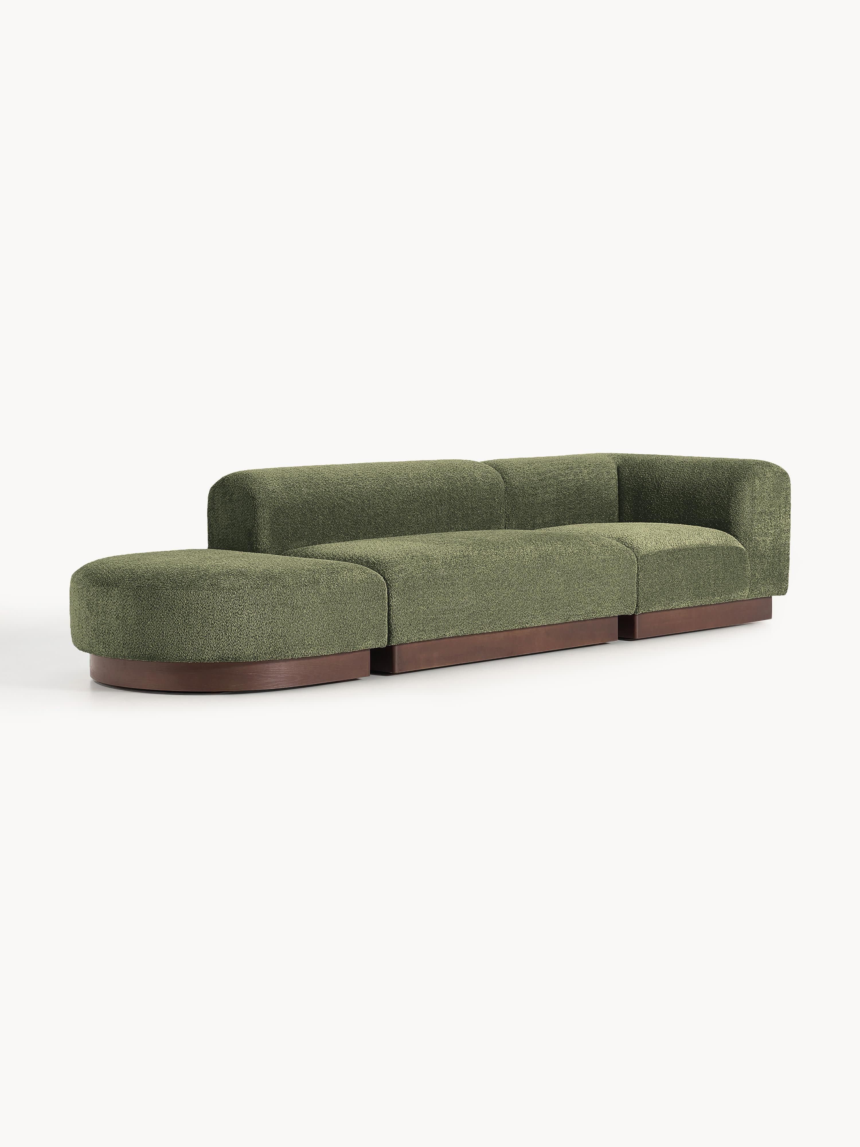 Modulaire chaise longue Natalie uit teddy-bouclé met poef (links/rechts)