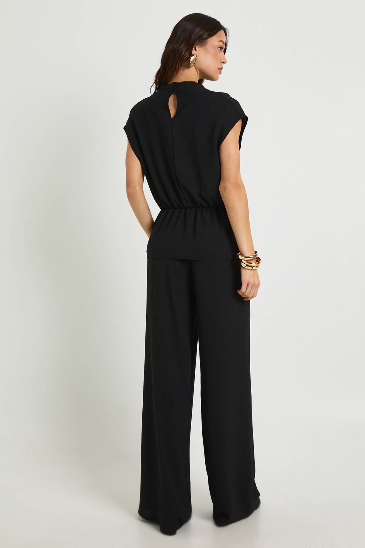 boohoo Blouse à drapé tissé longue & pantalon coordonné