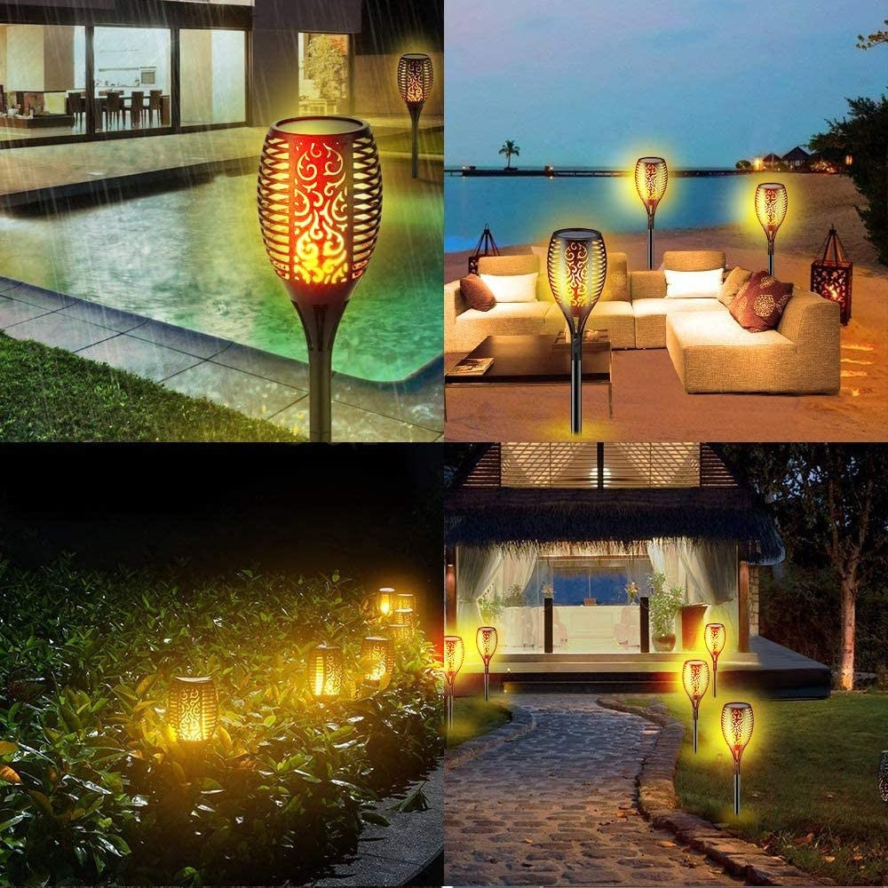 (2er Set) Flackernde LED Solar Lampen Outdoor Wandleuchten Gartenfackel IP65 - Warmweiss