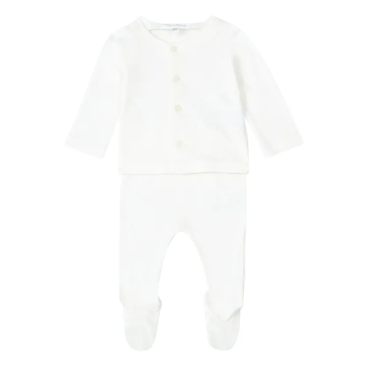 Tartine et Chocolat Ensemble T-Shirt + Pantalon à Pieds Coton Bio Ajouré | Ecru