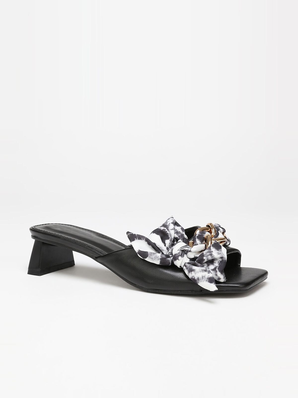 Mules à bride ruban et chaîne- Noir