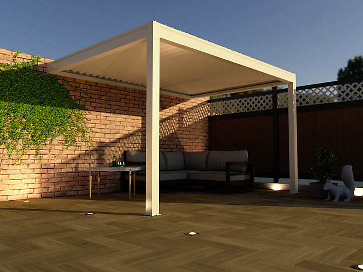 Pergola bioclimatique adossée motorisée aluminium Oviedo blanc 4,05 x 3 m