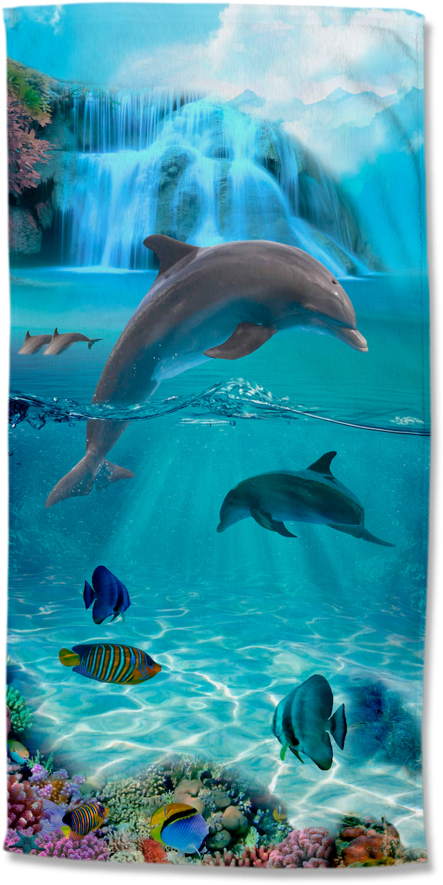good morning Strandtuch »Will« 100% Mikrofaser, 75x150, Schnelltrocknend, Kind, Delfin, Meer, Blau