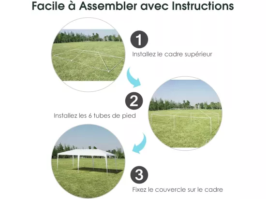 Tonnelle de Jardin 3 M x 6 M Étanche/Tente de Réception/Barnum en Tube Métal 6 Cordes à Vent et 12 Piquets, pour Fêtes Commercial Mariage, Blanc
