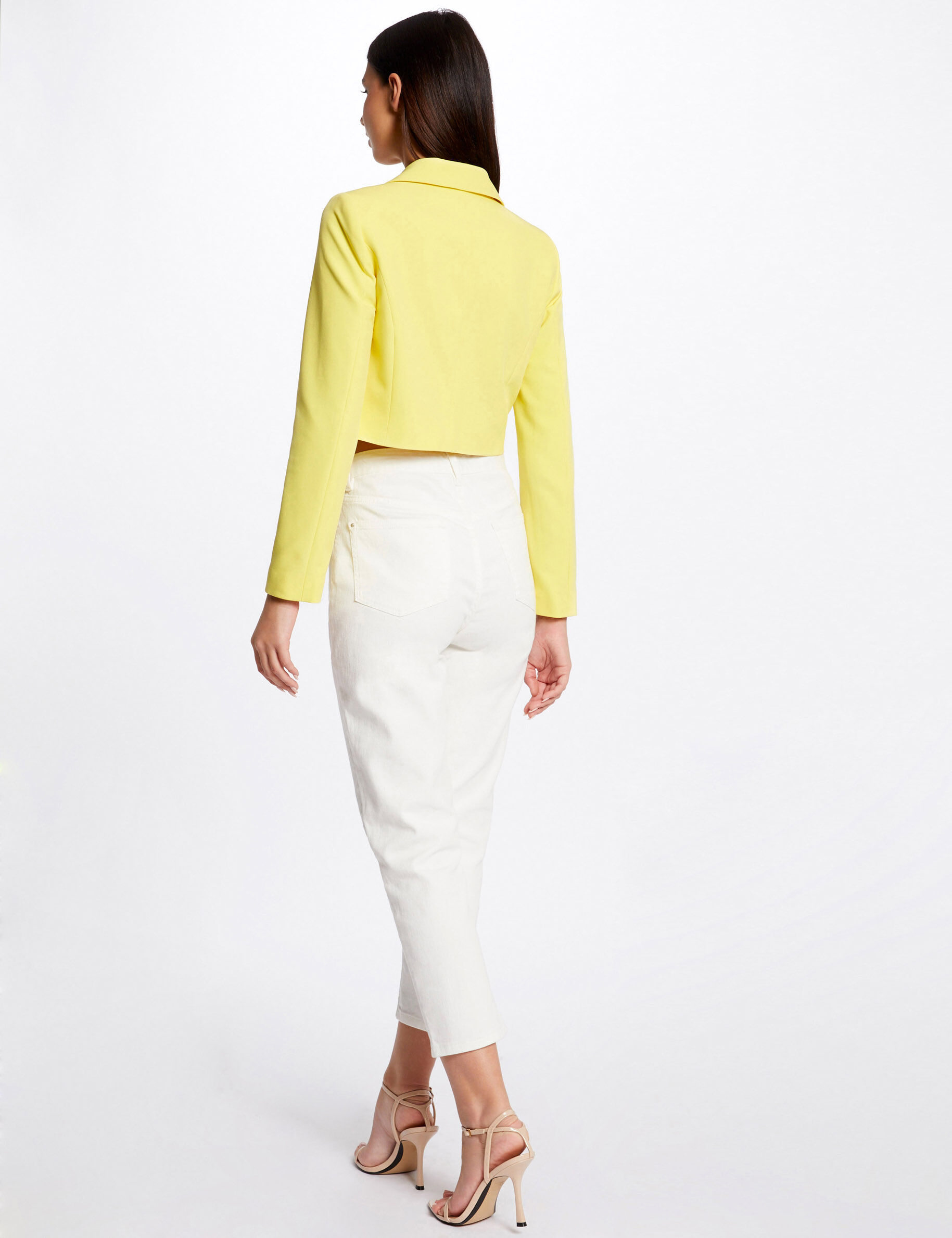 Veste courte droite boutonnée jaune moyen femme - jaune_moyen