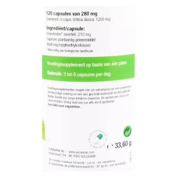 Purasana Ortie Racine 210mg Bio 120 capsules
