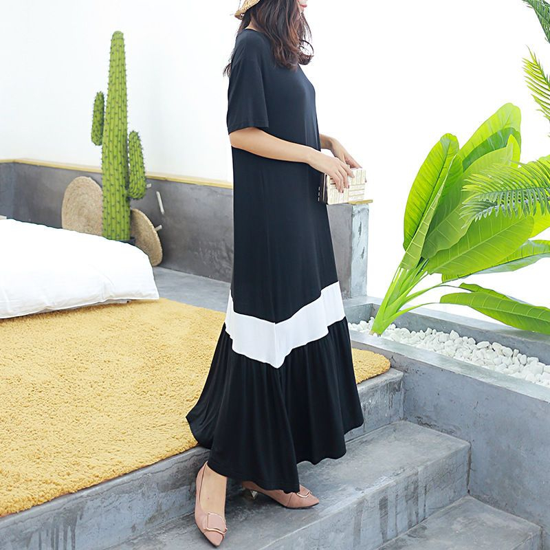 Featherbright - Maxi-A-lijnjurk met korte mouwen en contrasterende afwerking
