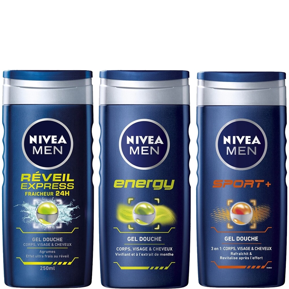 Gels douche 3-en-1 - Agrumes, menthe & citron vert - Visage, corps & cheveux - Homme - 3 x 250 ml