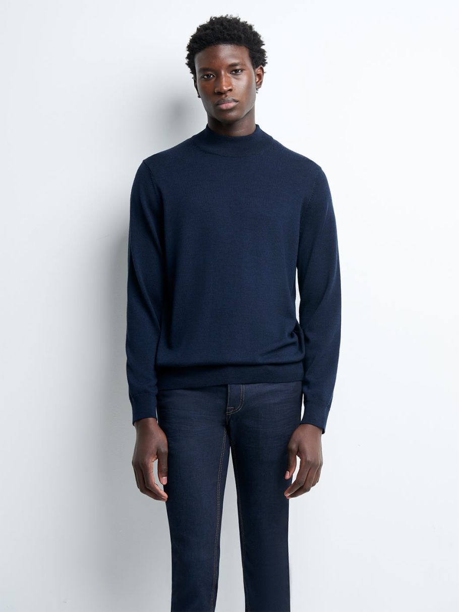 Pull col cheminée en laine mérinos