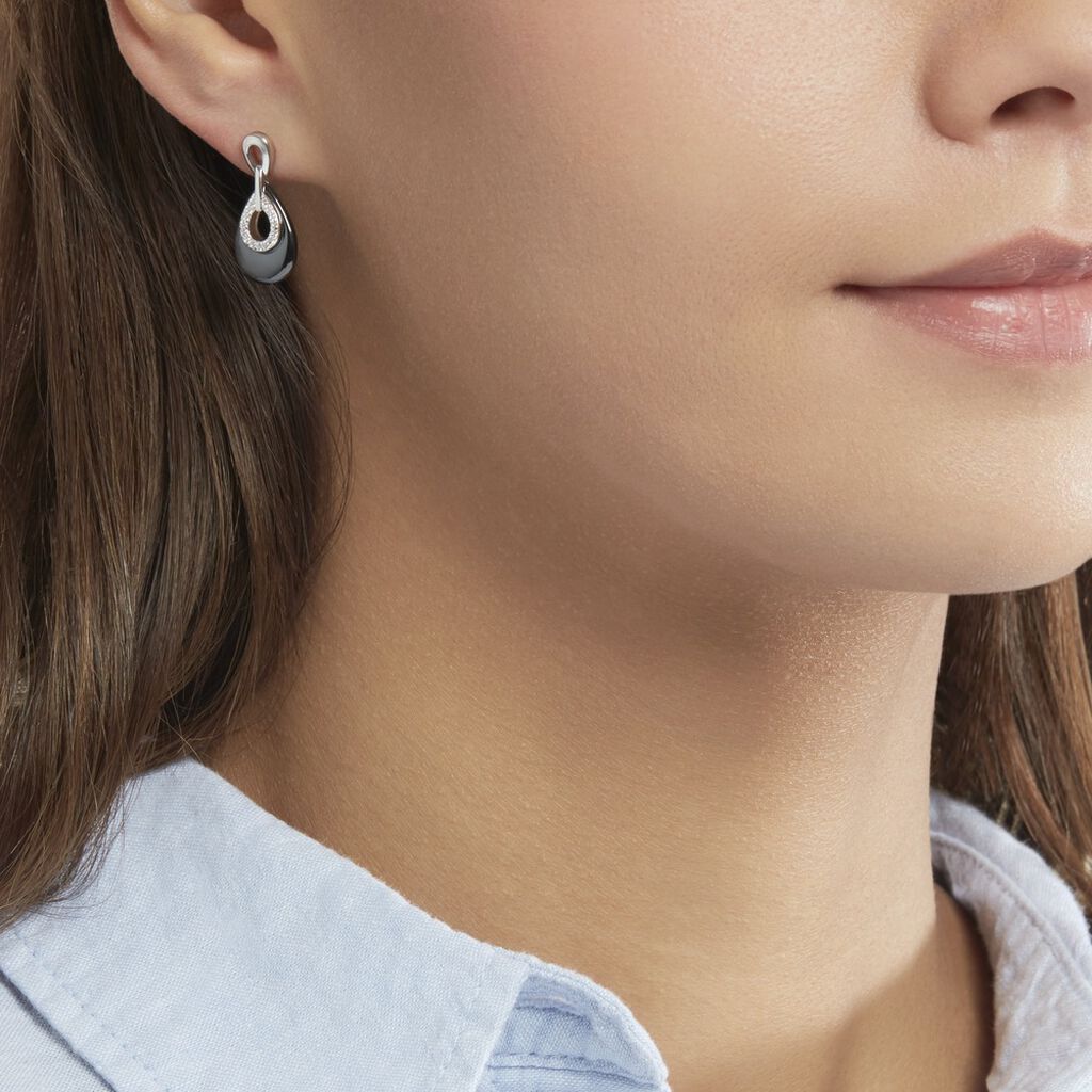 Boucles D'oreilles Pendantes Héléane Argent Blanc Céramique Et Oxyde