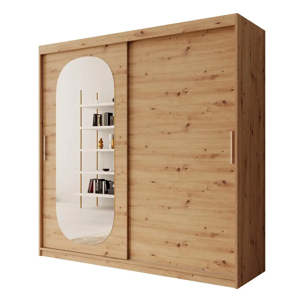 Meubella - Kledingkast Bodhi - Eiken - 200 cm - Met spiegel