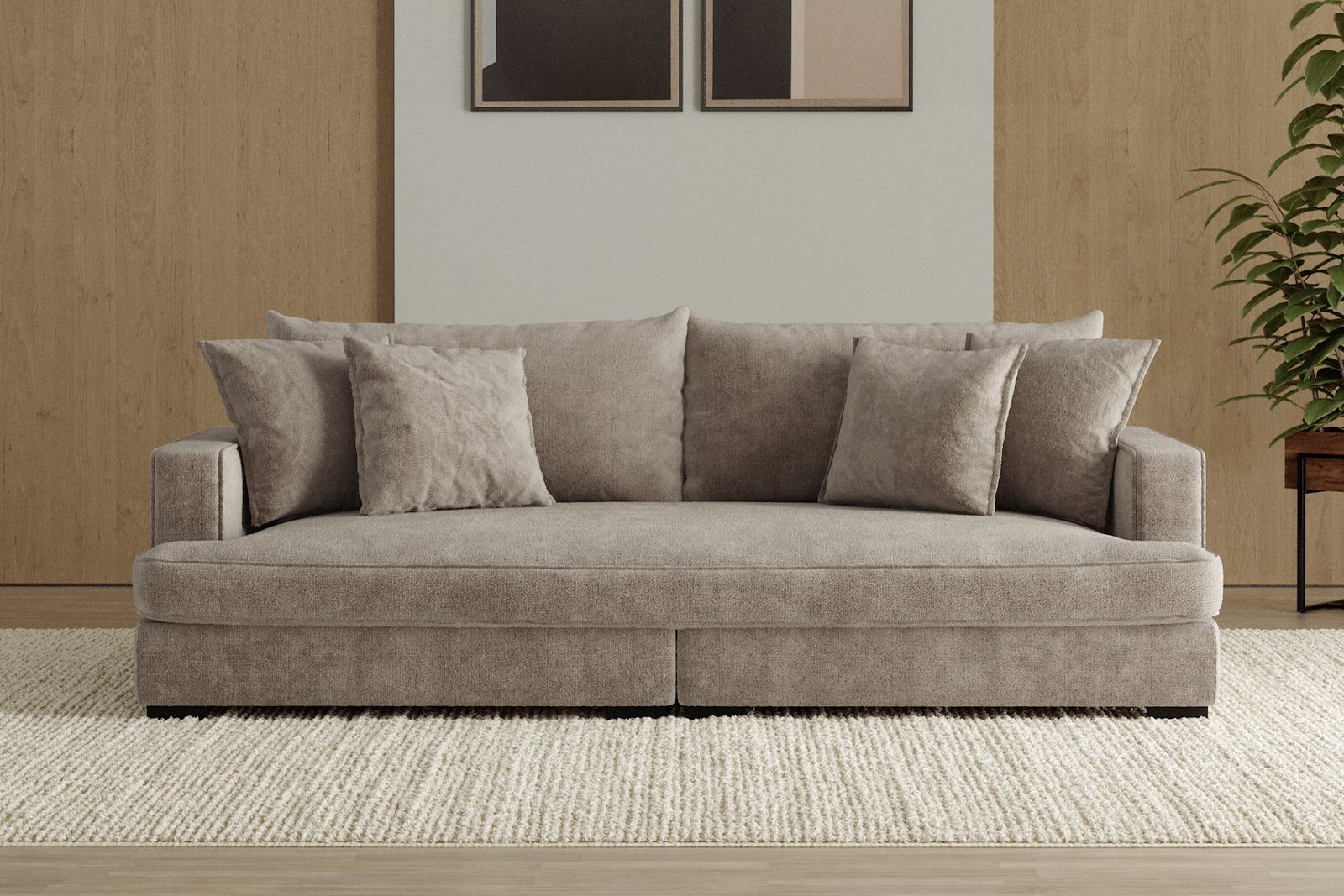 Rossi 3-seter sofa (1 setepute) Tekstil Genesis 4 Beige, arm A med sorte ben. Std. Komfort.