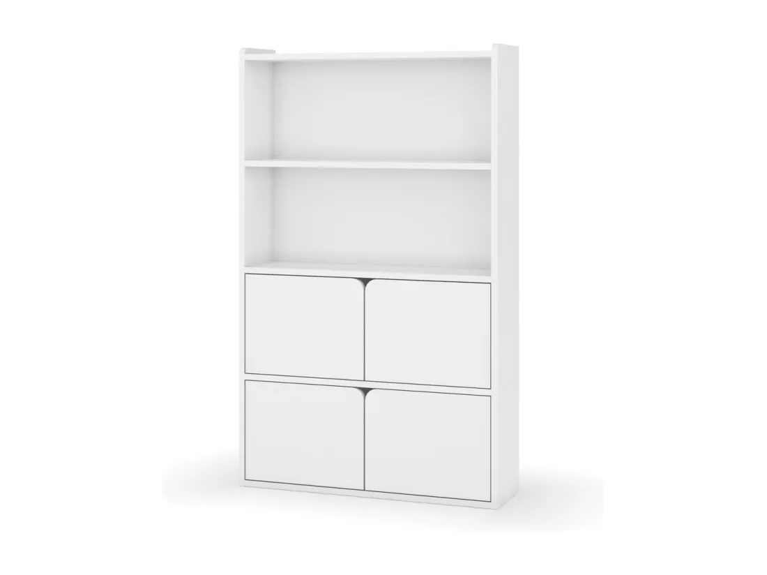Bibliothèque étagère 4 portes bois massif blanc SIDNEY