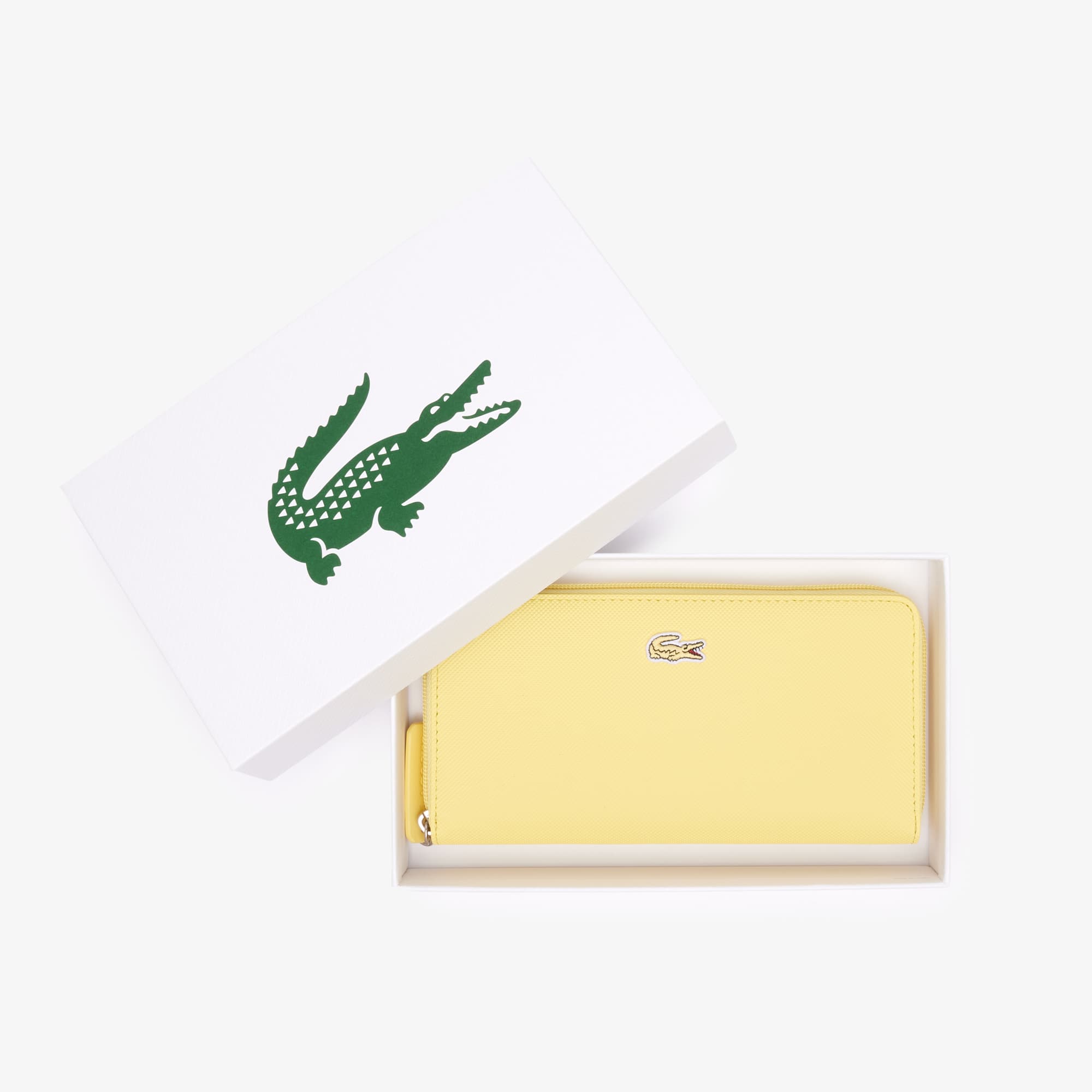 Portefeuille zippé L.12.12 Concept petit piqué uni 12 cartes Portefeuilles & Petite Maroquinerie - Jaune - Lacoste - Femme