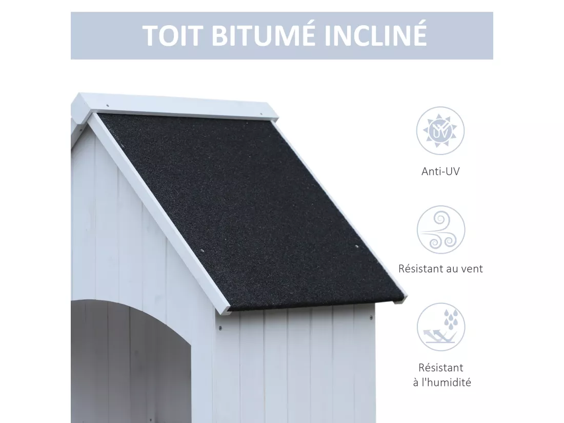 Armoire abri de jardin remise pour outils 3 étagères porte loquet toit pente bitumé dim. 77L x 54l x 179H cm bois sapin pré-huilé blanc
