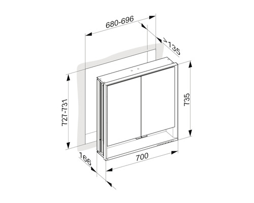 KEUCO Royal Lumos spiegelkast 70 x 16,5 x 73,5 cm zilver 2-deurs LED IP 24 inbouw 713