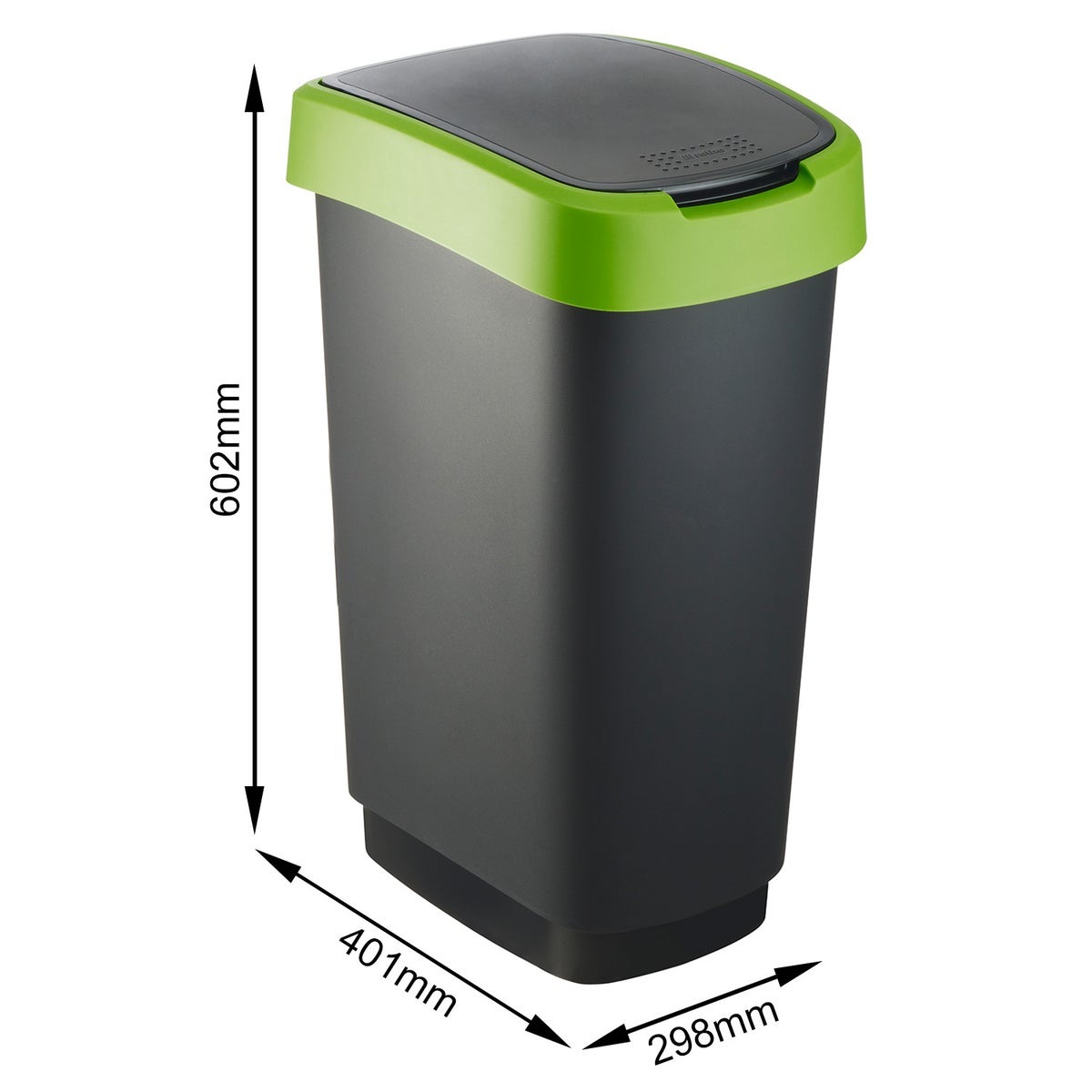 PROREGAL Classic Binnenafvalbak 50 Liter HxBxD 60 x 29,8 x 40 cm Kunststof Zwart-Groen