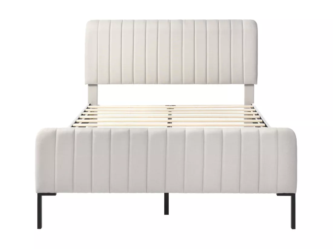 Lit adulte rembourré en tissu lin - 140x200 cm - avec tête de lit réglable et sommier à lattes - Gris clair