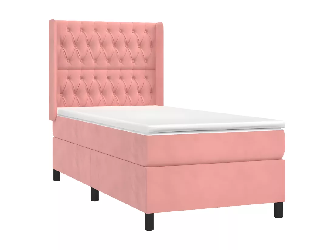 Sommier tapissier avec matelas et LED Rose 90x190 cm Velours