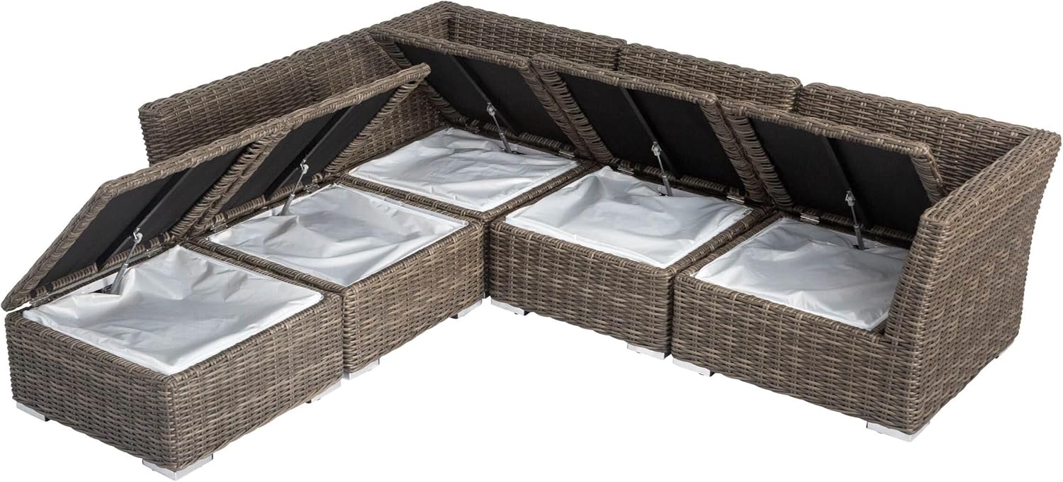 OUTFLEXX Gartenlounge Set, grau, Polyrattan, für 5 Personen, wasserfeste Kissenbox