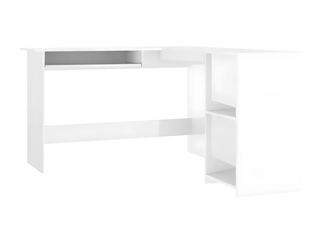 Bureau d'angle forme de L Blanc brillant 120x140x75cm Aggloméré