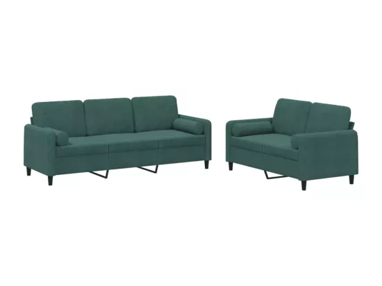 Ensemble de canapés 2 pcs avec coussins vert foncé velours