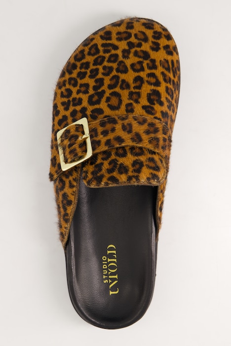 Leder Mules Leo-Felloptik, Weite H