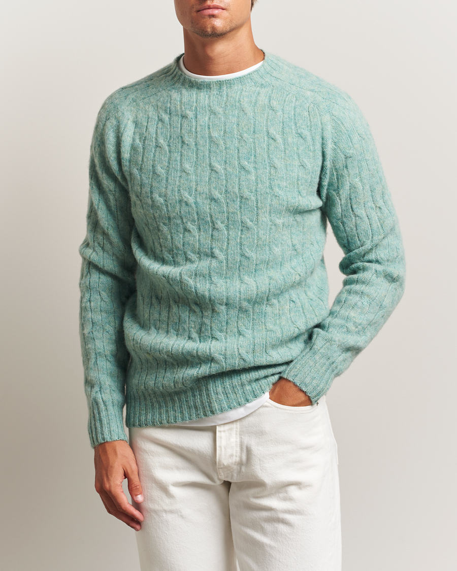Harley Of Scotland Brushed Supersoft Lambswool Cable Opal