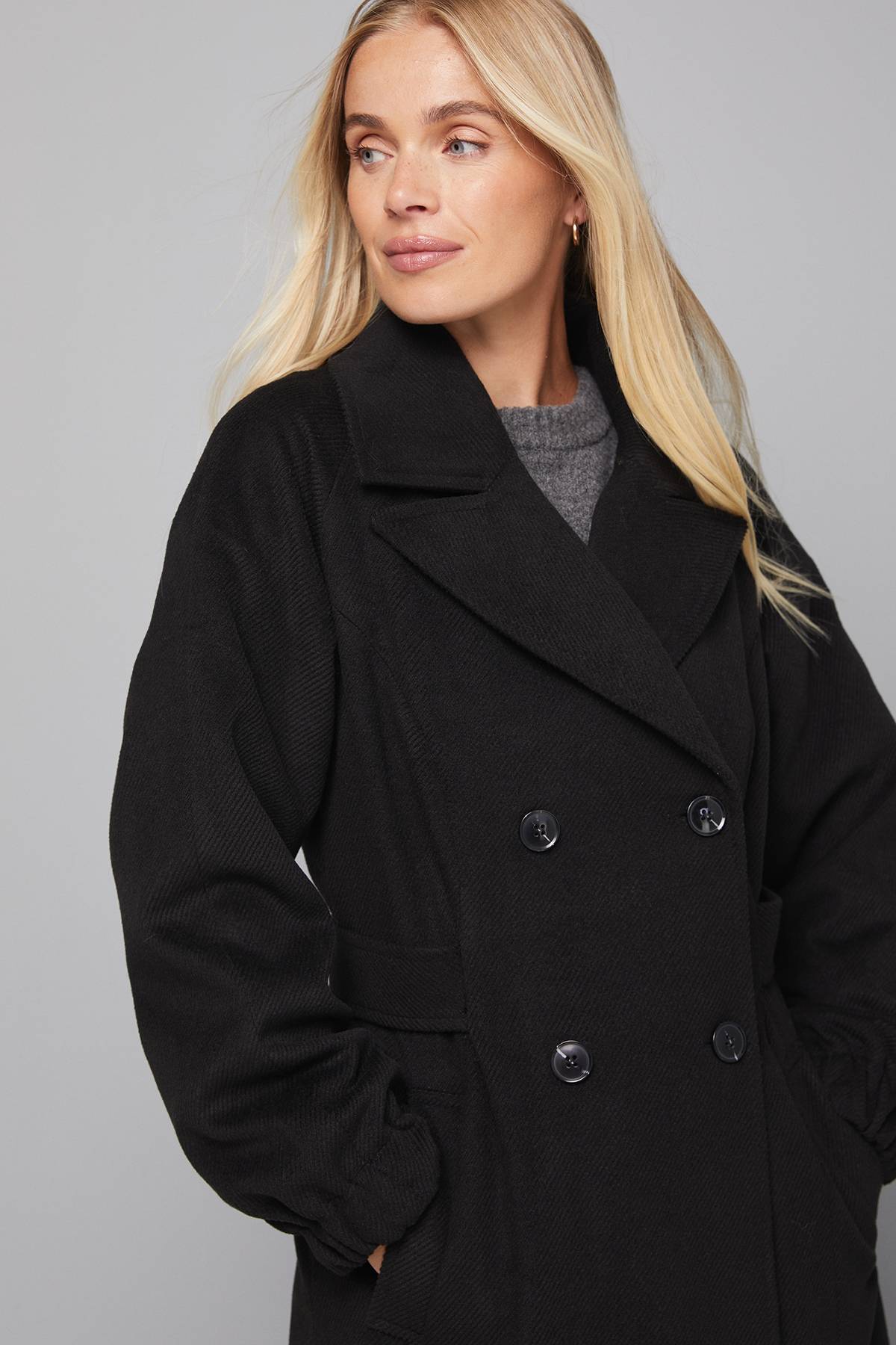Wallis Manteau Croisé à Manches Bouffantes Petite Taille
