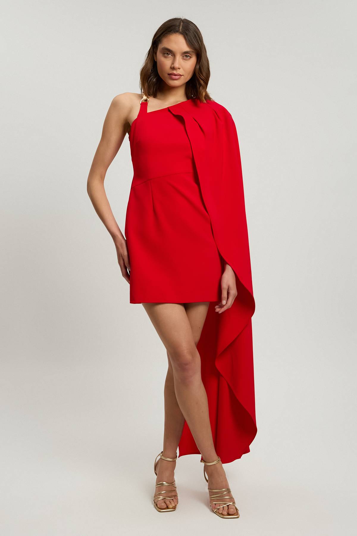 KarenMillen Robe Mini Asymétrique En Viscose Compacte Avec Détail Cape