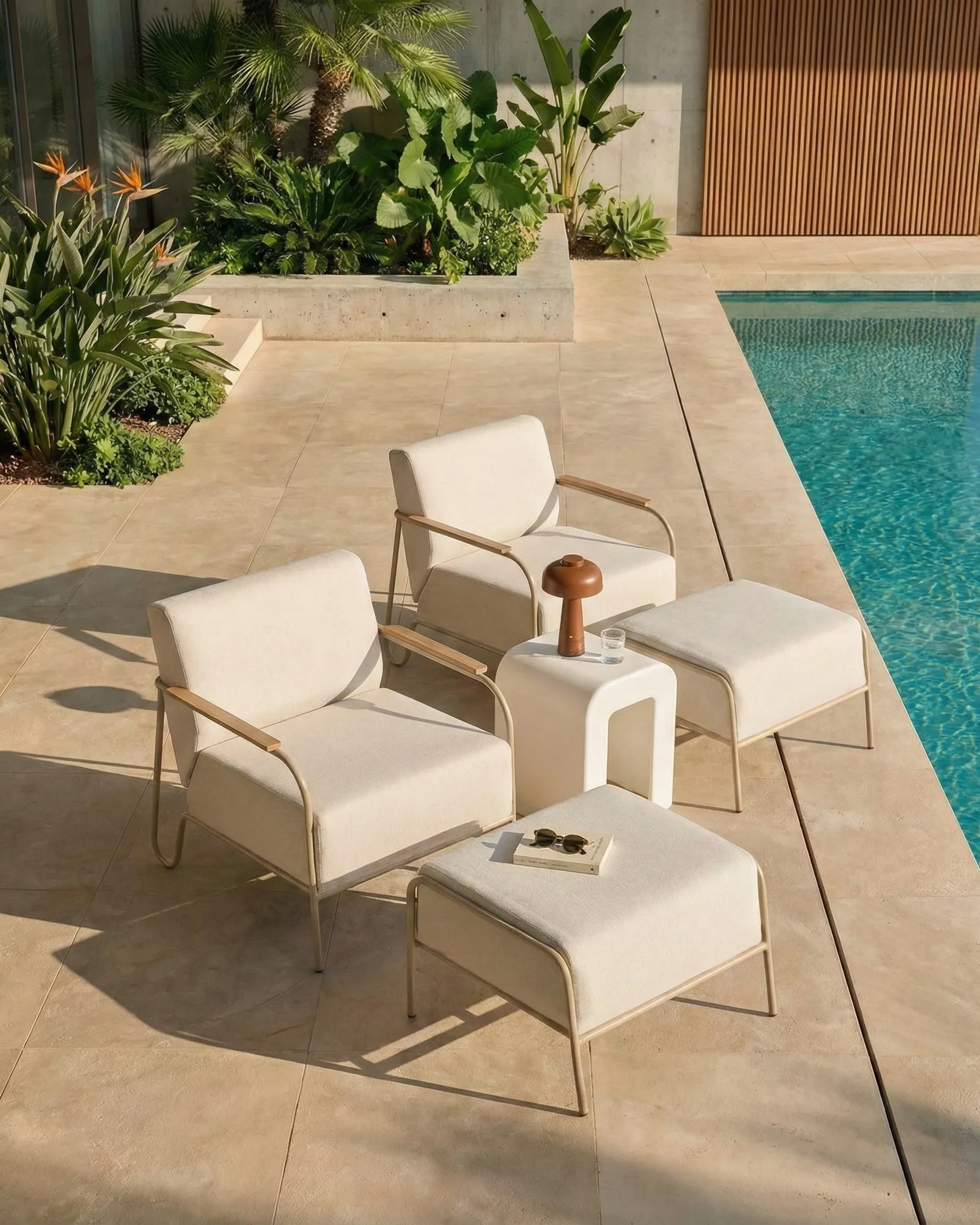 Set van 2 tuinstoelen NIMIS met ottomaan Lichtbeige