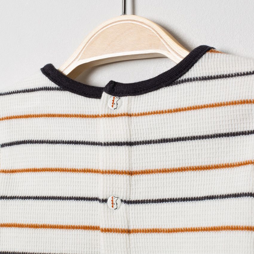 T-shirt manches longues en maille à rayures et motif hérisson - Ecru