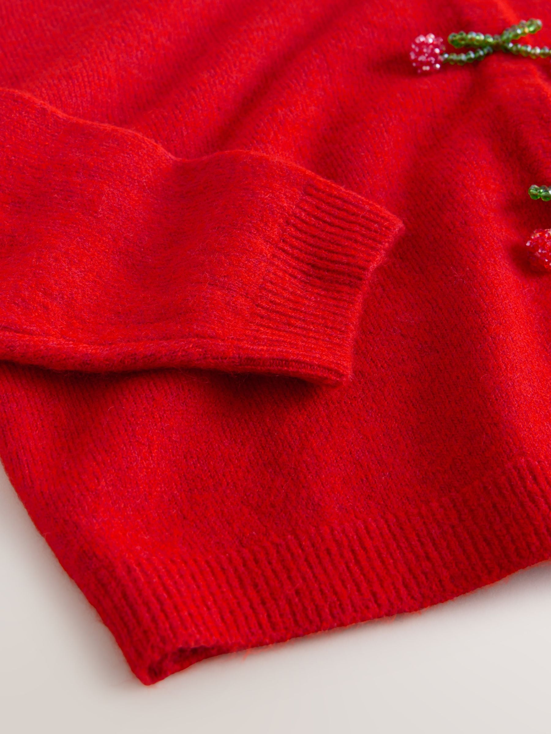 Red Cherry Buttons - Gebreid vest met ronde hals