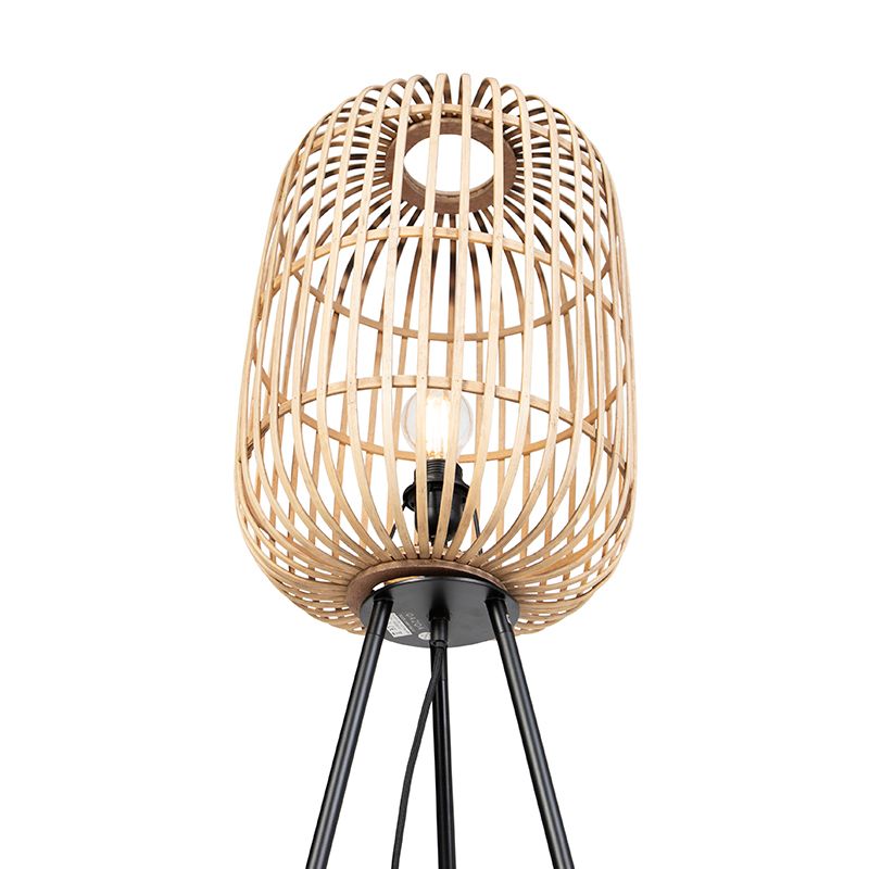 Landelijke vloerlamp zwart met rotan - Manila
