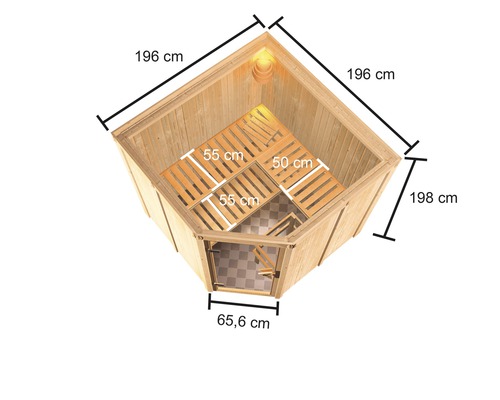 Karibu Kotka modulaire sauna zonder oven en dakkroon, met gebronsde volledig glazen deur