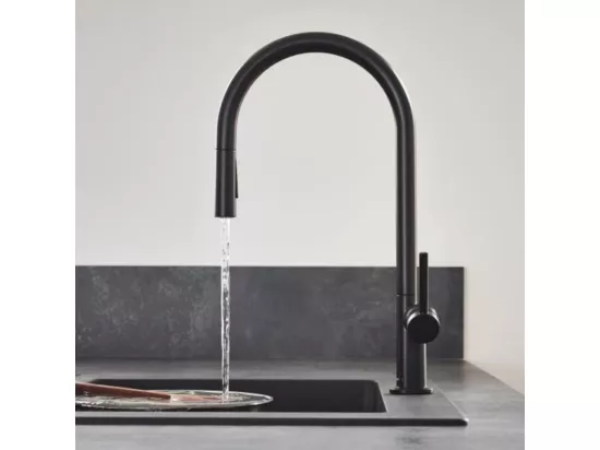 Robinet de cuisine avec douchette HANSGROHE Talis M54 210 noir mat + nettoyant Briochin