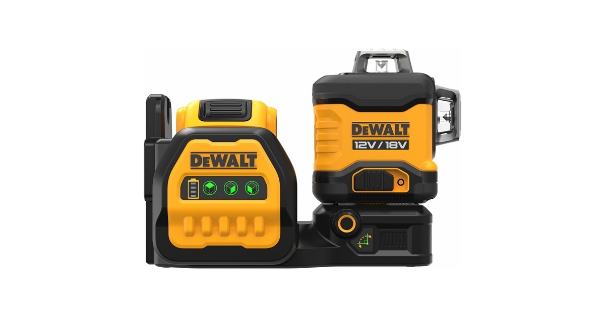 DEWALTDCE089D1G18-QW 12V / 18V XR 3 X 360 Groene Kruislijnlaser  (Zwart/geel, Incl. TSTAK koffer, 18V/2Ah XR battery pack + Oplader)