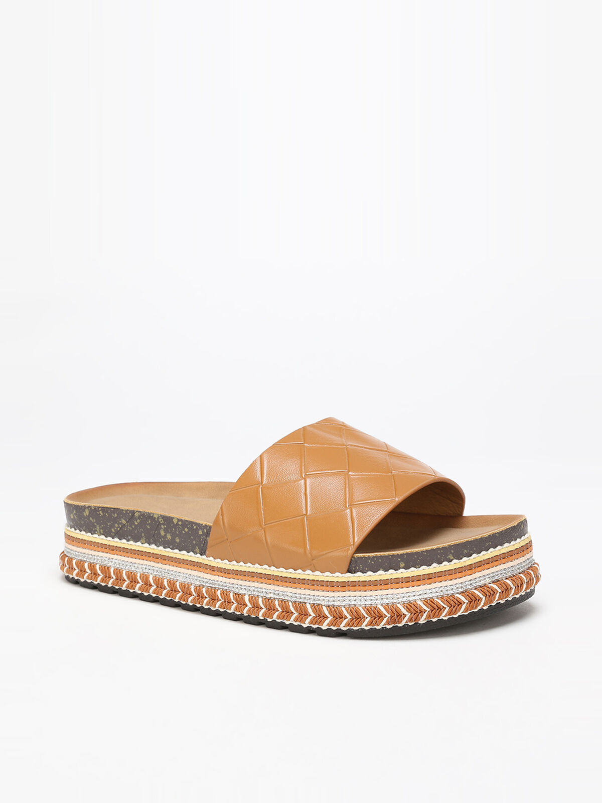 Mules à plateforme ethnique et strass- Camel