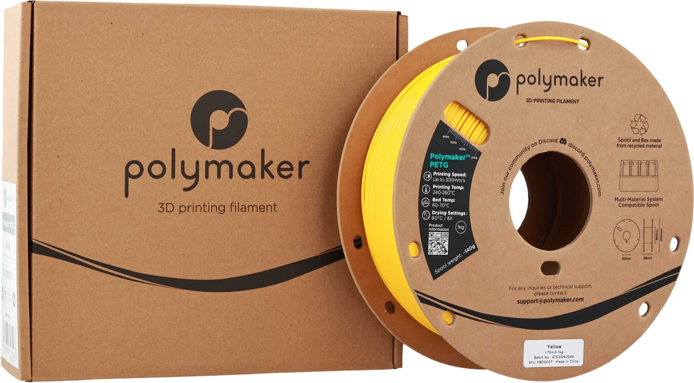 Polymaker  PETG Yellow, 1,75 mm / 1000 g    Robustes PETG optimiert für High Speed Druck in Yellow