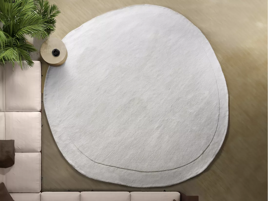 Tapis organique rond 100% laine fait à la main - 200 x 200 cm - 2200g/m2 - Crème - WILLOW