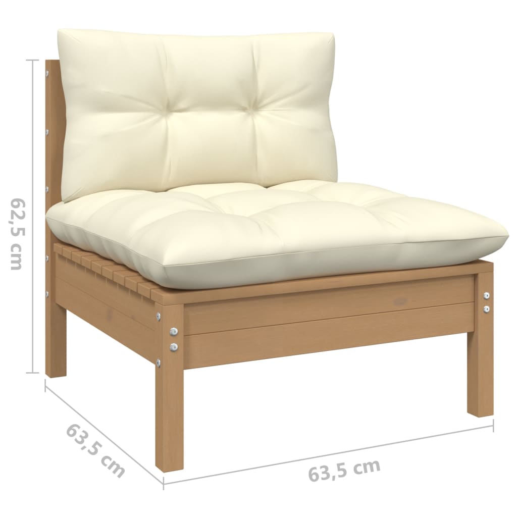 Salon de jardin meuble d'extérieur ensemble de mobilier 8 pièces avec coussins crème bois de pin